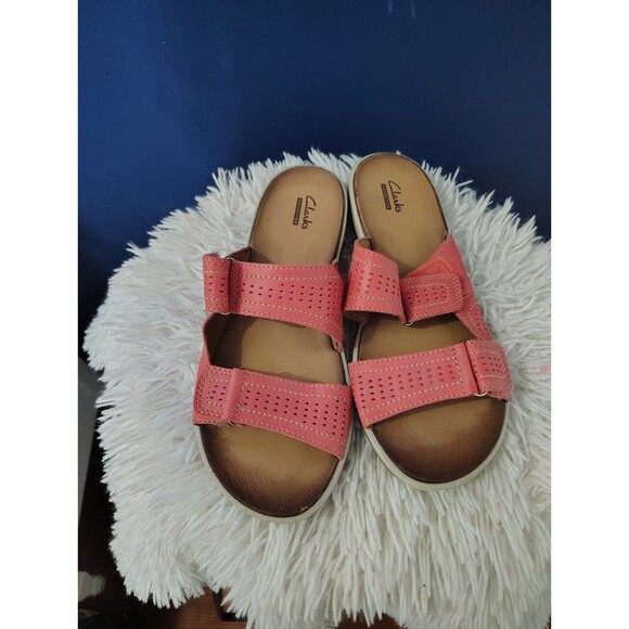 Clarks Collection Women's Size 8 Coral Open Toe Wedge Strap Sandals Slip On - Picture 1 of 7
